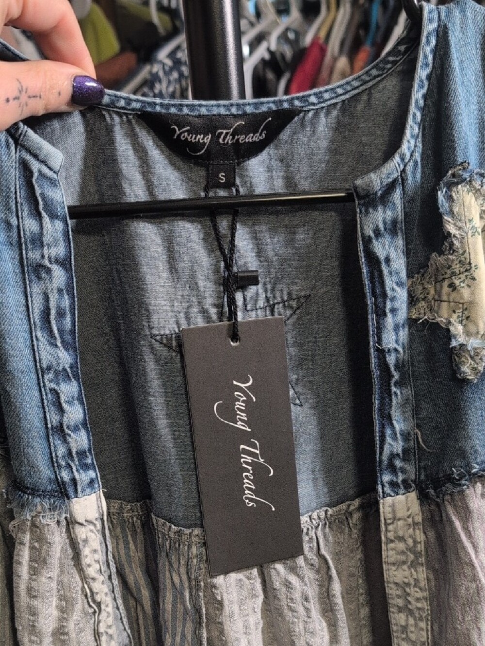 Young Threads Patchwork Denim & Multi-Stripe Sleeveless Top NWT - Picture 3 of 5
